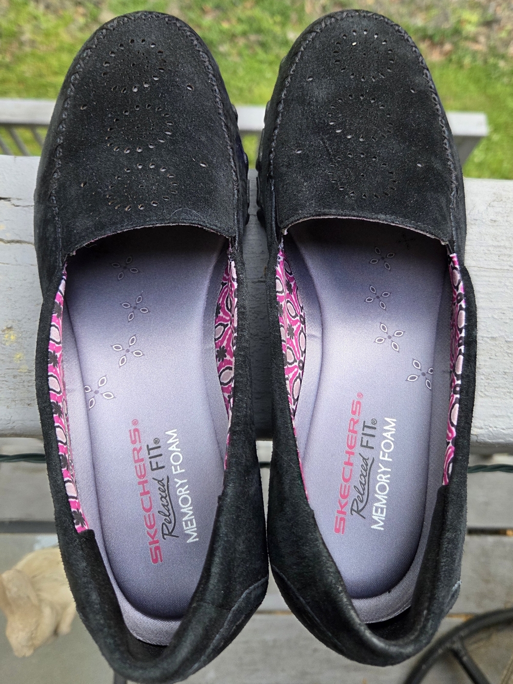 Skechers Black Suede Slip-On Flats with Pink Accent